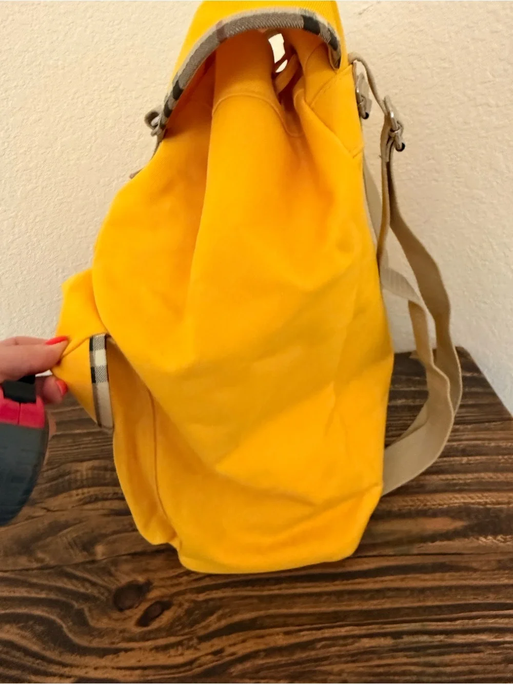 Burberrys Vintage Fragrances Canvas Backpack – Bright Yellow Nova Check Trim